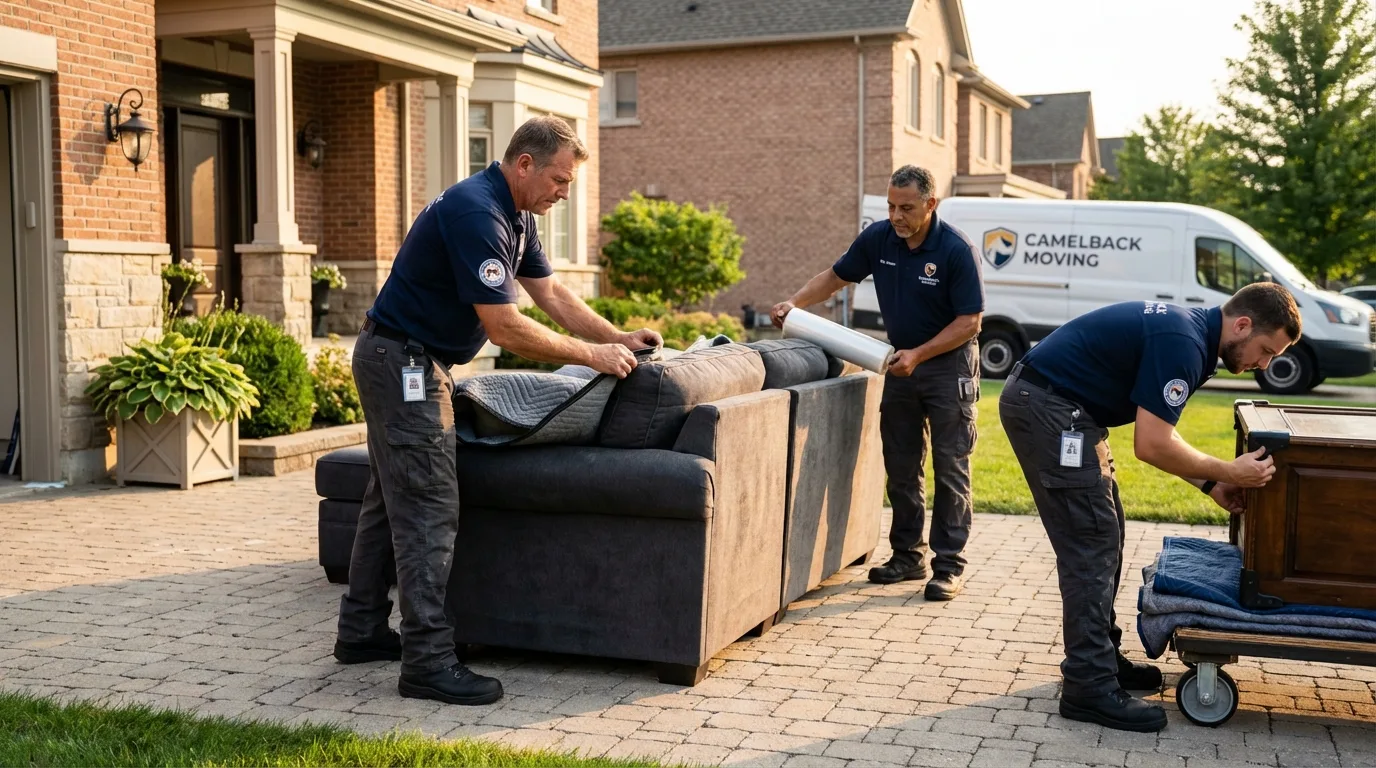 Large estate moving crew wrapping furniture in Humble, TX